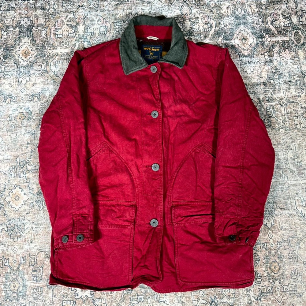 Vintage Woolrich Jacket Womens M Red Barn Coat Button-Up Fleece-Lined Outdoor